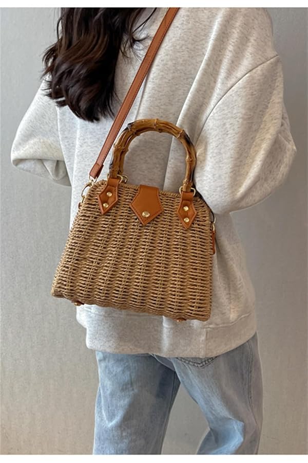 【新品未使用】Braid Rattan Tote Bag Corn Rattan Tote Bag, Straw Braided Bag, Womens Summer Beach